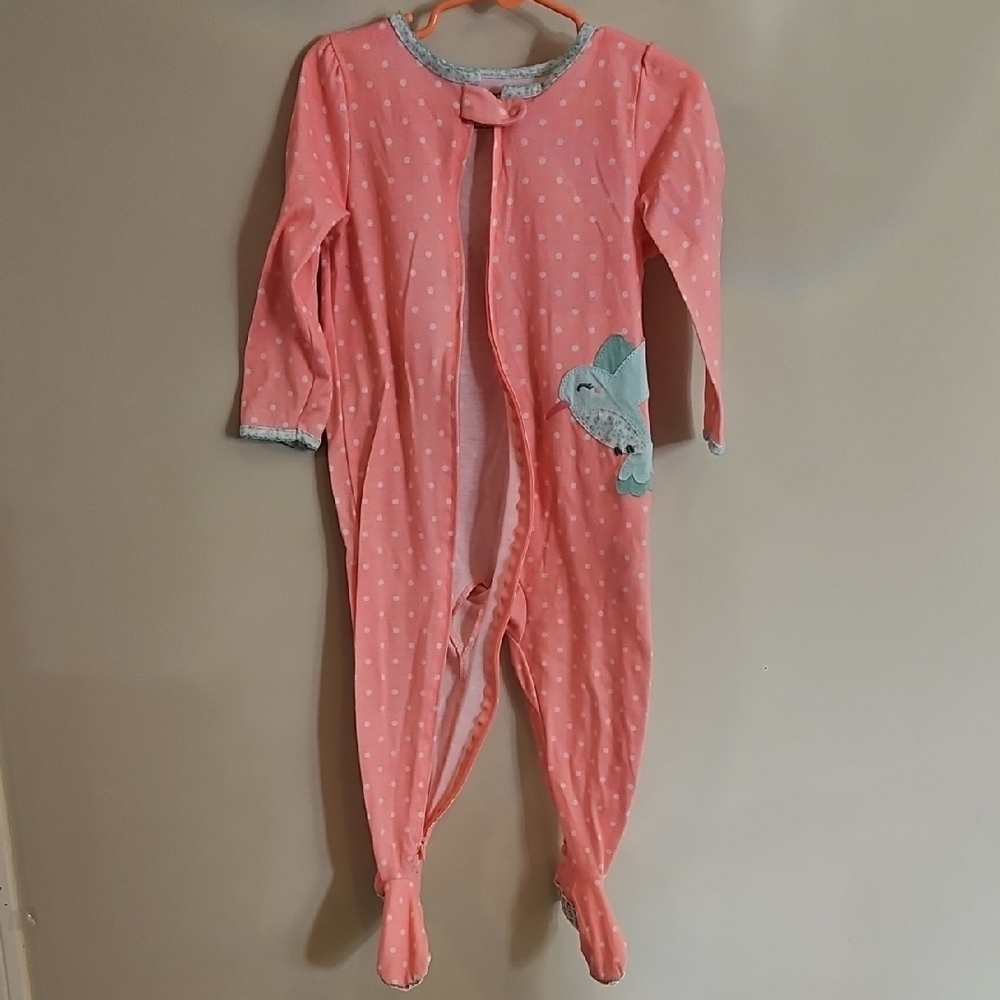 Pink Polka Dot Kids One Piece with Hummingbird Patch